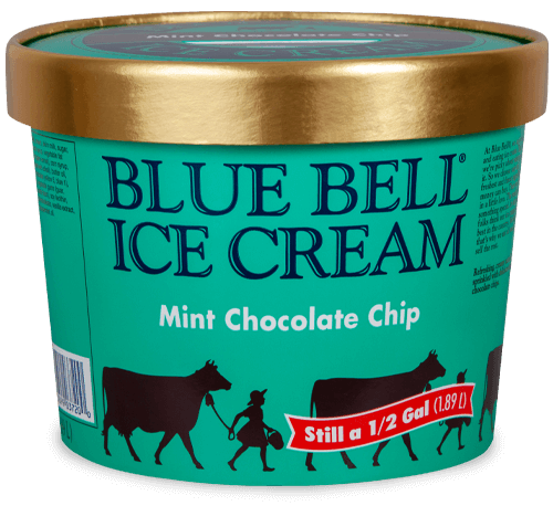 Blue Bell Mint Chocolate Chip Ice Cream in half gallon